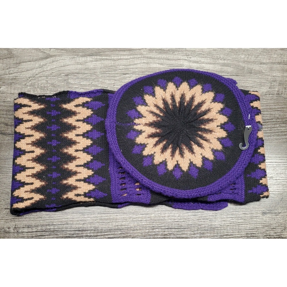 Vtg Lauren Ralph Lauren 100% Lambswool Knit Hat & Scarf Set Purple RARE NWOT